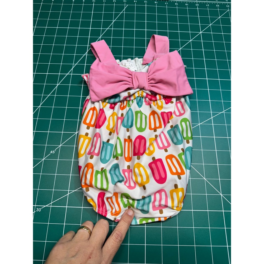 Mud Pie Baby Girls Popsicle Print Bubble Romper Pink Bow 12-18M